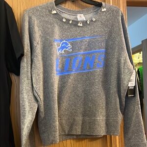 Gray Crew Neck Sweater with Blue Graphic Design